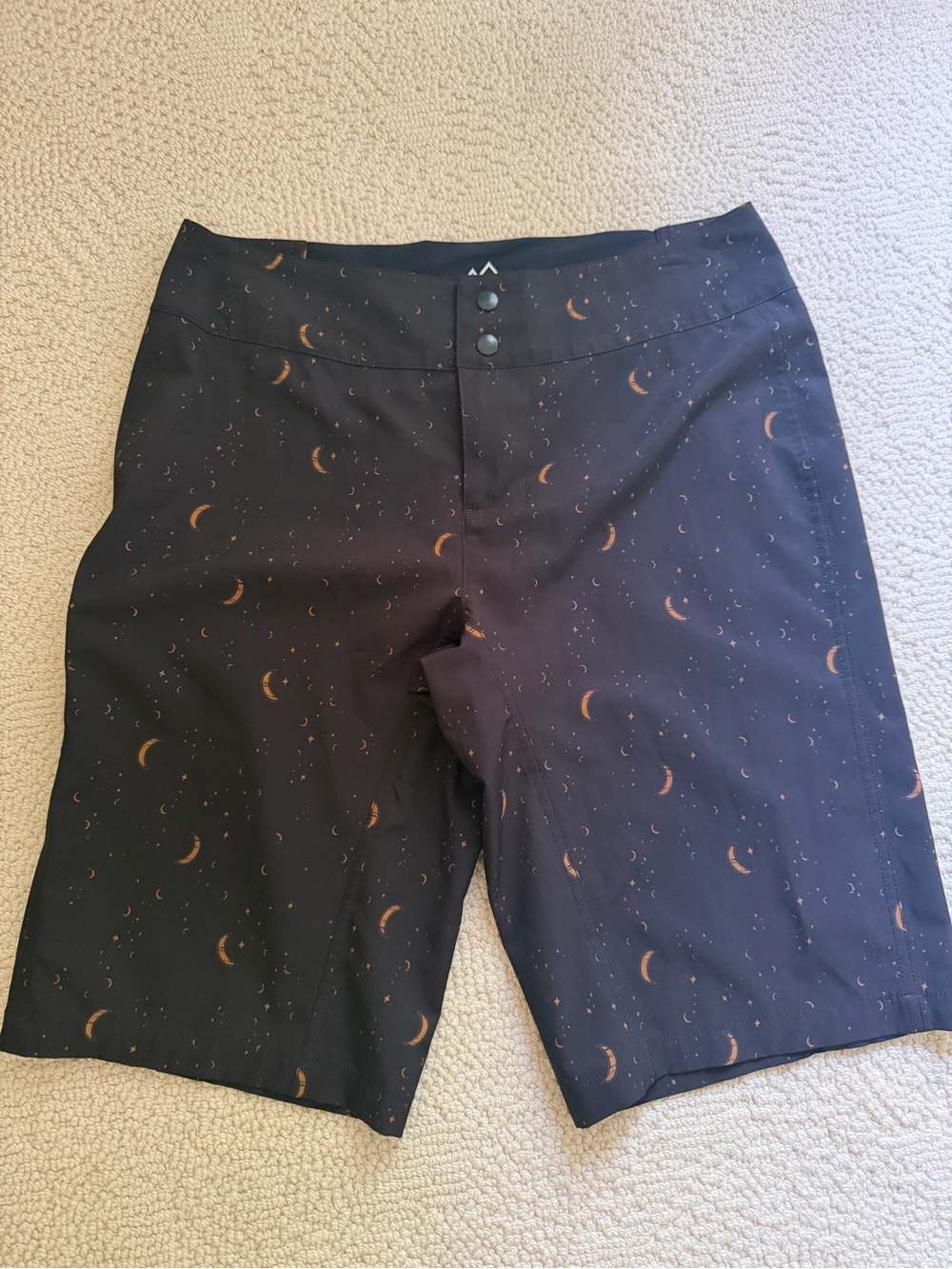 Women’s Black Athletic Shorts with Crescent Moon Print